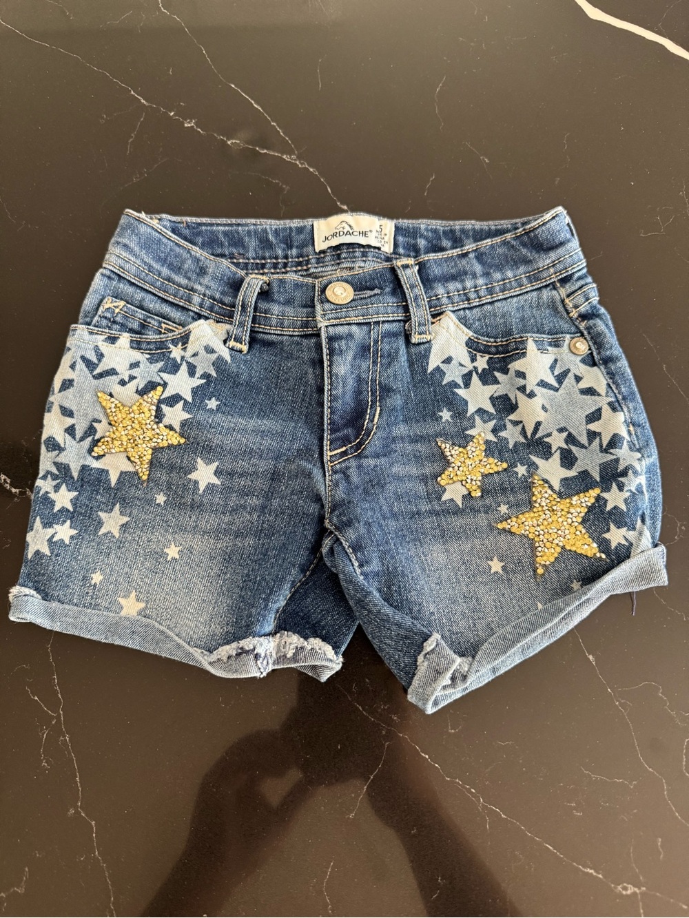 Jordache Blue Denim Shorts with Gold Star Embellishments